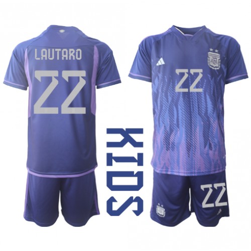 Argentina Lautaro Martinez #22 Bortaställ Barn VM 2022 Kortärmad (+ Korta byxor)